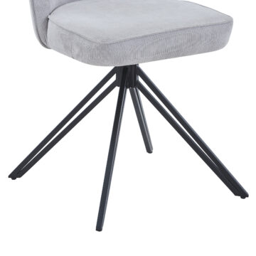 Dalvik swivel dining chairs, light grey cord fabric with black metal legs (pair)