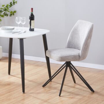 Dalvik swivel dining chairs, light grey cord fabric with black metal legs (pair)