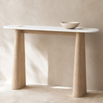 Elwood Oak Console Table | Travertine Top