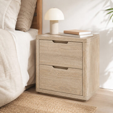 Elwood Oak 2 Drawer Wide Bedside Cabinet
