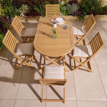 Alfresco Ashdown Folding 6 Seat Oval Dining Set with Cushions