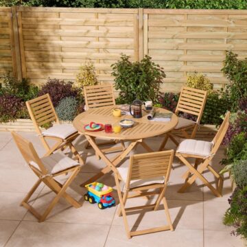 Oakworld Alfresco Ashdown Folding 6 Seat Round Dining Set with Cushions
