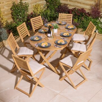 Alfresco Ashdown Folding 8 Seat Oval Dining Set with Cushions