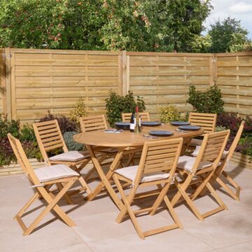 Oakworld Alfresco Ashdown Folding 8 Seat Oval Dining Set with Cushions