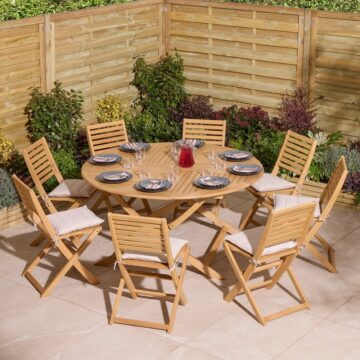 Oakworld Alfresco Ashdown Folding 8 Seat Round Dining Set with Cushions