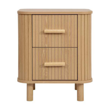 Aksel 2 Drawer Fluted Bedside Table | Oak Finish