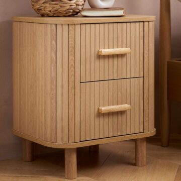 Aksel 2 Drawer Fluted Bedside Table | Oak Finish
