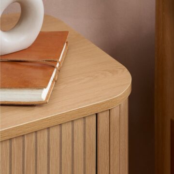 Aksel 2 Drawer Fluted Bedside Table | Oak Finish