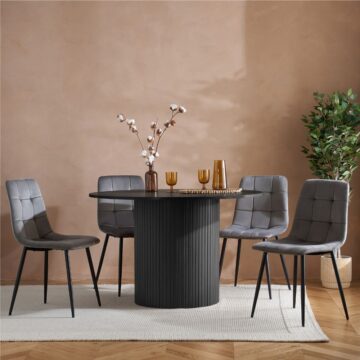 Aksel Black Round Fluted Dining Table