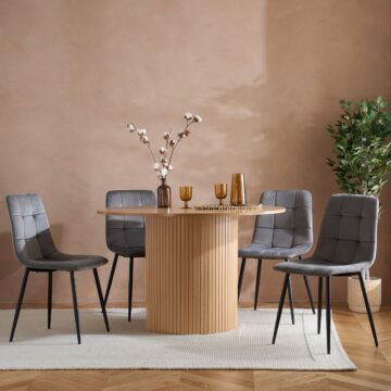 Aksel Round Fluted Dining Table | Oak Finish