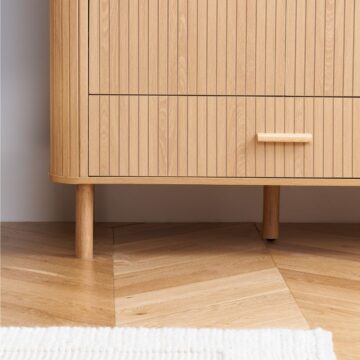 Aksel Fluted Double Wardrobe with Drawer | Oak Finish