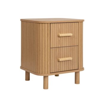 Aksel 2 Drawer Fluted Bedside Table | Oak Finish