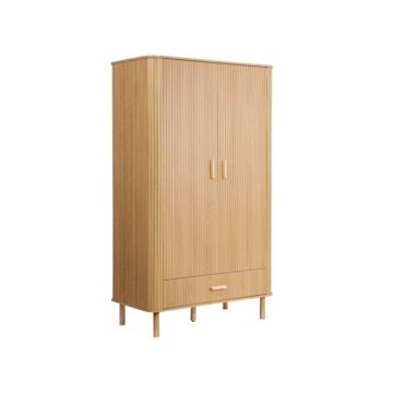 Aksel Fluted Double Wardrobe with Drawer | Oak Finish