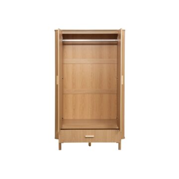 Aksel Fluted Double Wardrobe with Drawer | Oak Finish