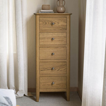 Ashdale Warm Oak 5 Drawer Tallboy | Assembled
