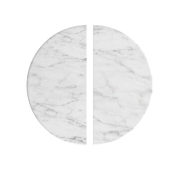 Elwood Oak Half Moon Nest of Tables | Travertine Top | Assembled