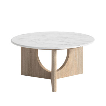 Elwood Oak Round Coffee Table | Travertine Top