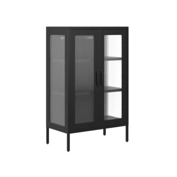 Marsh Matt Black 2 Door Cabinet | Reeded Glass
