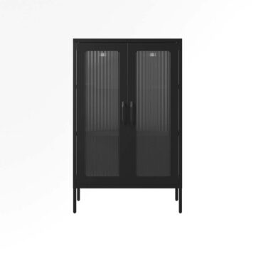 Marsh Matt Black 2 Door Cabinet | Reeded Glass