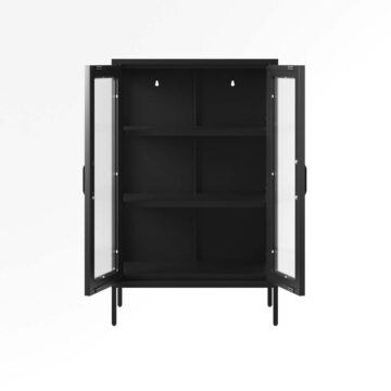 Marsh Matt Black 2 Door Cabinet | Reeded Glass