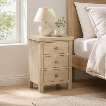 Oaktide White Wash 3 Drawer Bedside Cabinet | Clearance