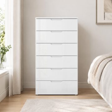 Harper Chest of 6 Drawers in White/White High Gloss | Clearance