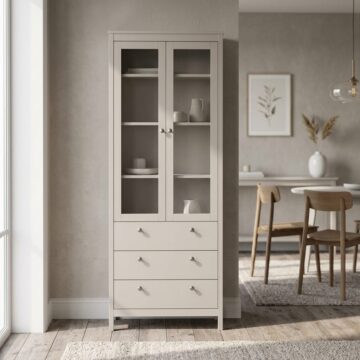 Ronda China Cabinet 2 Glass Doors with 3 Drawers in Cashmere