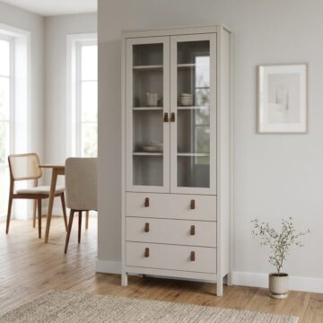 Seville China Cabinet 2 Glass Doors with 3 Drawers in Cashmere