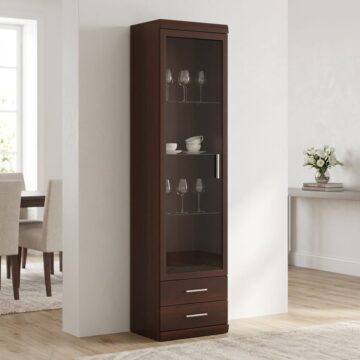 Belize 1 Door 2 Drawer Narrow Glazed Display Cabinet | Mahogany Finish