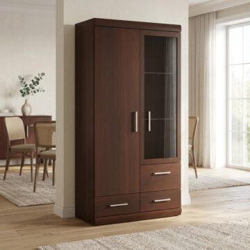 Belize 2 Door 3 Drawer Glazed Display Cabinet | Mahogany Finish