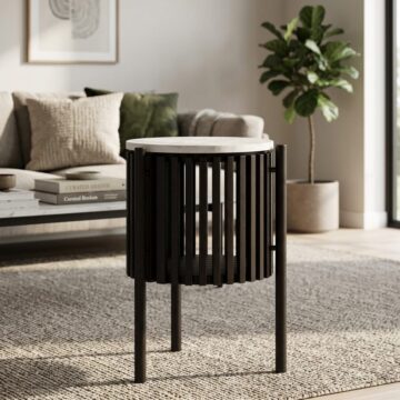Serenity Black Story Side Table | White Marble Top