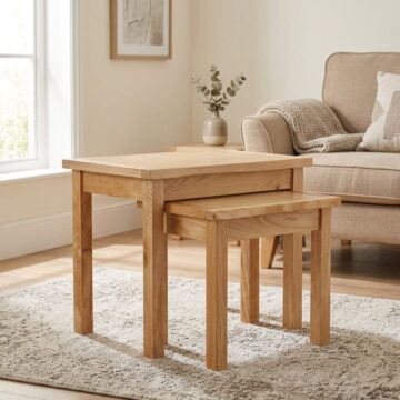 Brancepeth Oak Nest of 2 Tables | Lacquered Finish | Assembled