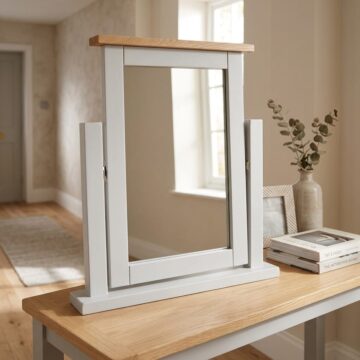 Wynyard Grey Single Vanity Mirror | Oak Finish Top