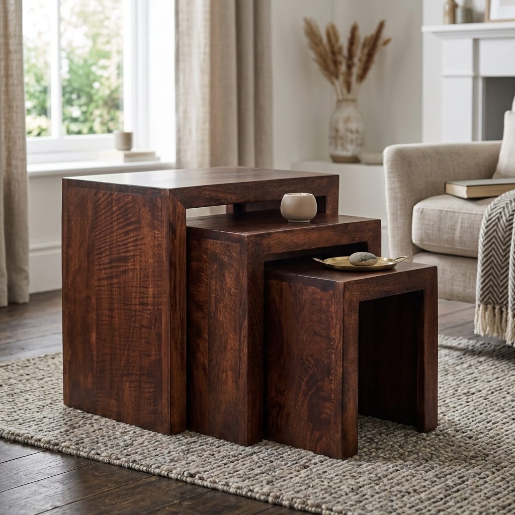 Malda Dark Mango Nest of Tables | Assembled