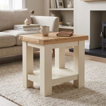 Wynyard Ivory Lamp Table | Oak Finish Top
