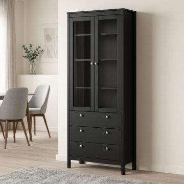 Ronda Display Cabinet with 2 Doors + 3 Drawers | Matte Black