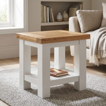 Wynyard White Lamp Table | Oak Finish Top