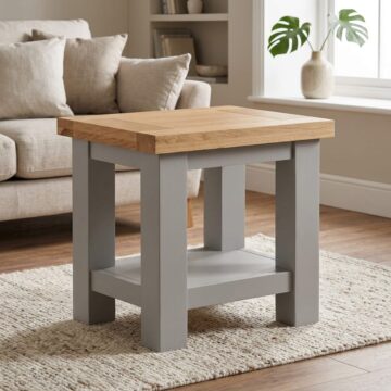 Wynyard Grey Lamp Table | Oak Finish Top