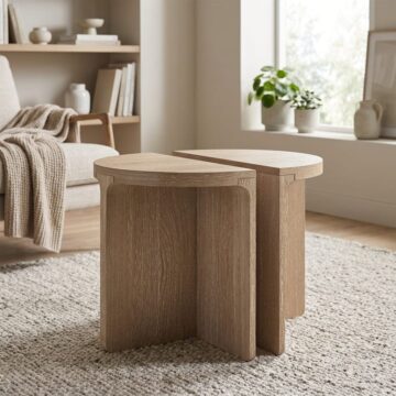 Elwood Oak Half Moon Nest of Tables | Wooden Top | Assembled