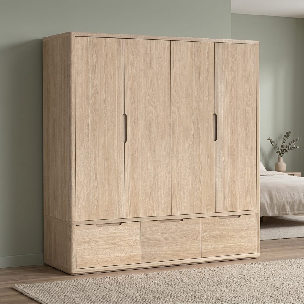 Elwood Oak 4 Door Wardrobe with Drawers