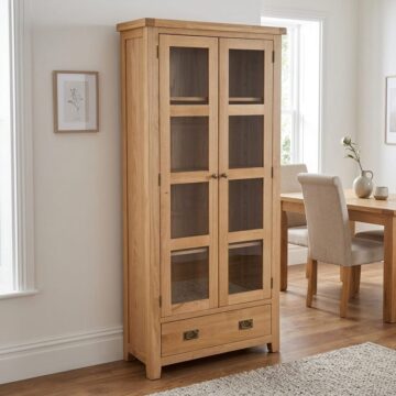 Norfolk Natural Oak 2 Door 1 Drawer Display Cabinet