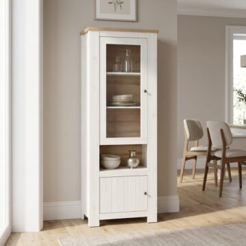 Pelham White 2 Door Display Cabinet | Larch Sibiu and Oak Finish