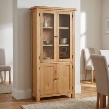 Salisbury Rustic Oak 4 Door Display Cabinet | Wax Finish