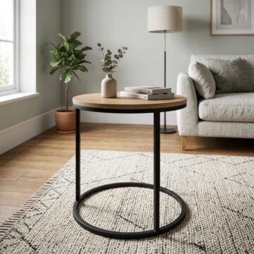 Ares Black Round Lamp Table | Assembled