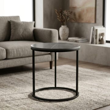 Artemis Grey Round Lamp Table | Assembled