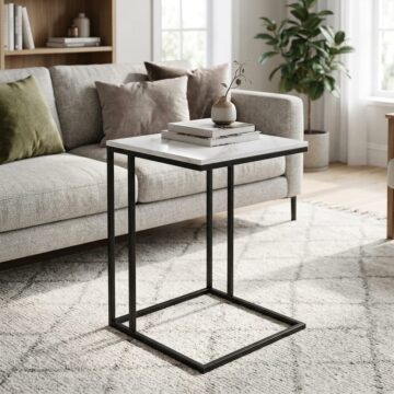 Hera White Sintered Stone End Table | Assembled