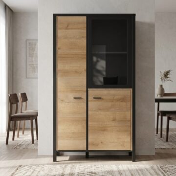 Hard Rock Matt Black 3 Door Small Display Cabinet | Riviera Oak