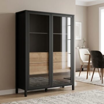 Hard Rock Matt Black 2 Door 4 Drawer Extra Wide Display Cabinet | Riviera Oak