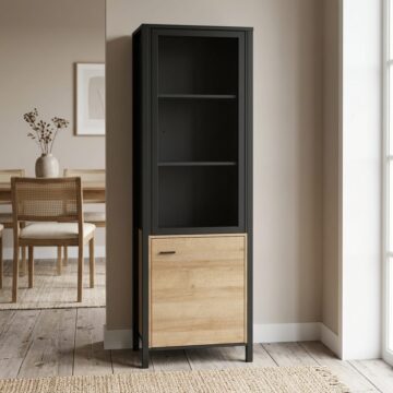 Hard Rock Matt Black 2 Door Wide Display Cabinet | Riviera Oak