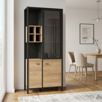 Hard Rock Display Cabinet in Matte Black/Riviera Oak